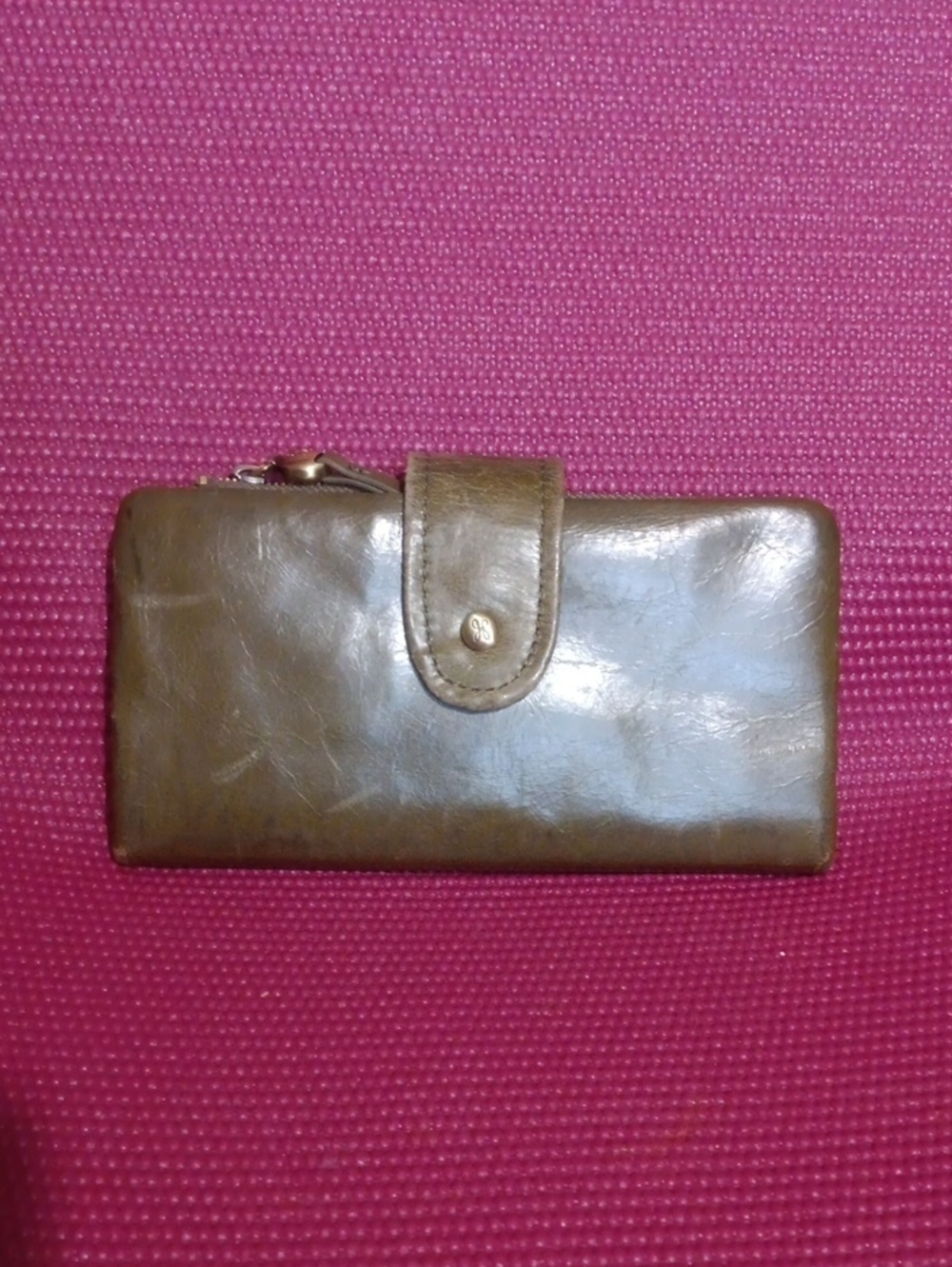 HOBO Olive Green Leather Zip Wallet